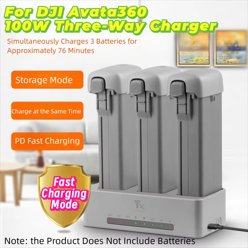 Drone Power Bank - ฮับชาร์จแบตเตอรี่โดรน DJI AVATA360 แบบสามทาง ชาร์จเร็ว 100W